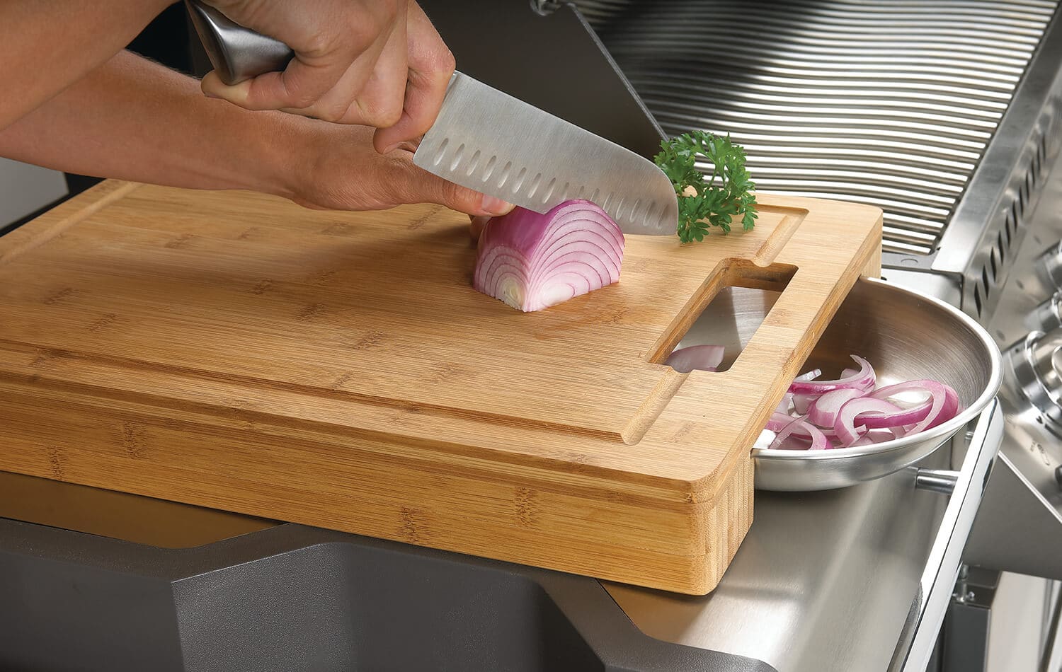 Napoleon Cutting Board with Stainless Steel Bowls 70012