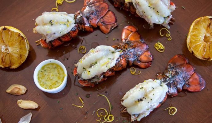BBQ LOBSTER TAILS WITH GRILLED LEMONS & GARLIC