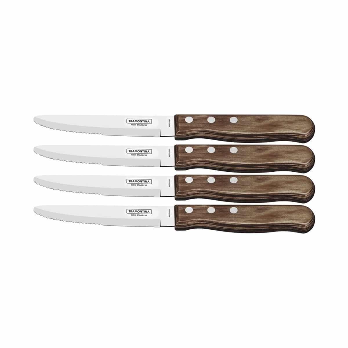 Tramontina 4 Piece Jumbo Steak Knives Set Brown